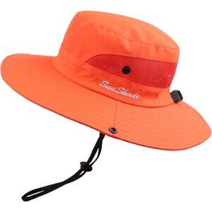 Unisex Orange 100% Polyester Wide Brim Mesh Vent Chin Strap Classic Cowboy Hat